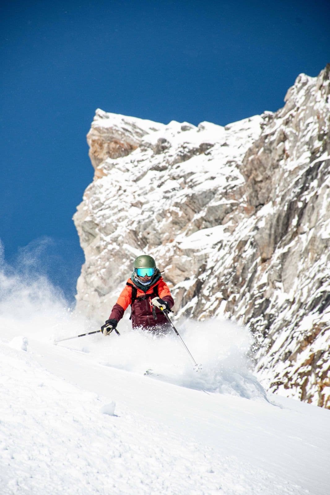 Anne Trott skiing powder on a CMH heli-ski trip in British Columbia